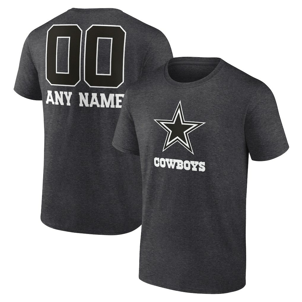 Dallas Cowboys Personalized Name & Number Monochrome T-Shirt - Charcoal T-shirts