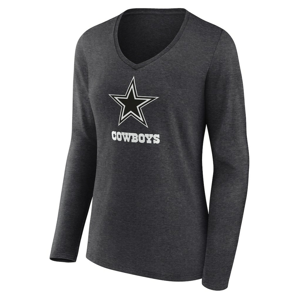 Dallas Cowboys Women's Personalized Name & Number Monochrome V-neck T-Shirt - Charcoal T-shirts