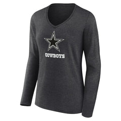 Dallas Cowboys Women's Personalized Name & Number Monochrome V-neck T-Shirt - Charcoal T-shirts