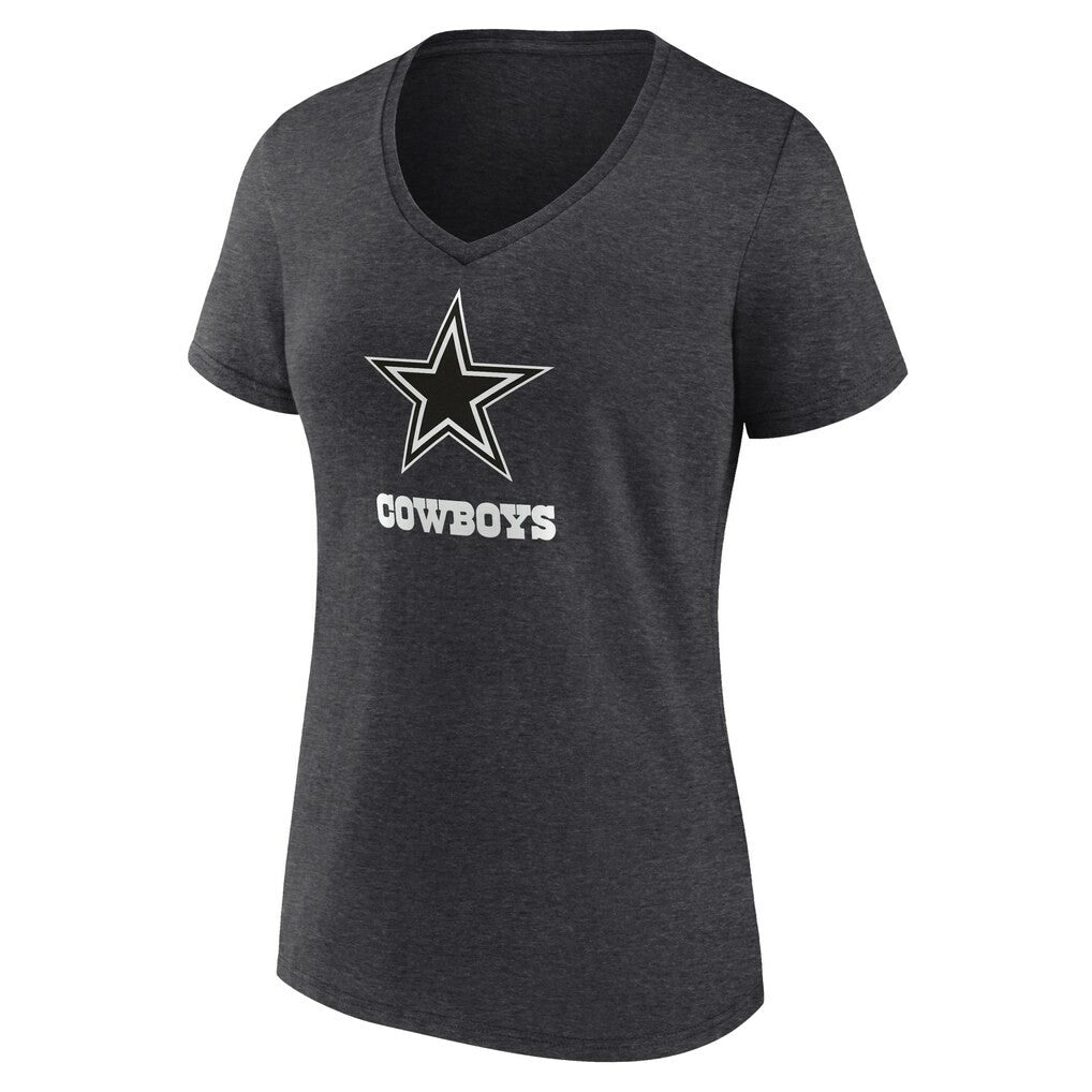 Dallas Cowboys Women's Personalized Name & Number Monochrome V-Neck Long Sleeve T-Shirt - Charcoal T-shirts