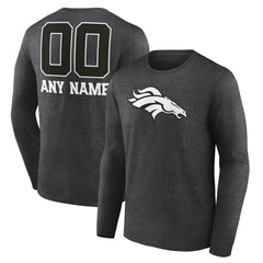 Denver Broncos Personalized Name & Number Monochrome Long Sleeve T-Shirt - Charcoal T-shirts