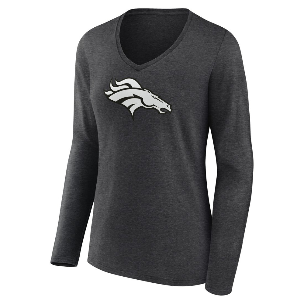 Denver Broncos Women's Personalized Name & Number Monochrome V-neck T-Shirt - Charcoal T-shirts