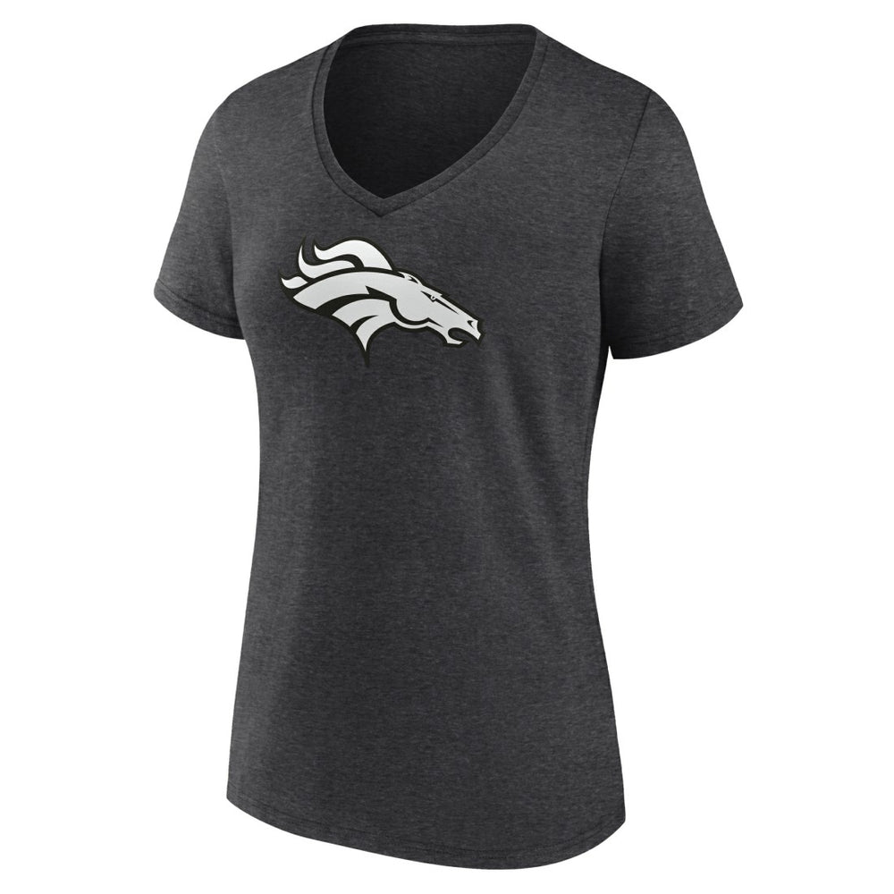 Denver Broncos Women's Personalized Name & Number Monochrome V-Neck Long Sleeve T-Shirt - Charcoal T-shirts