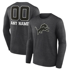 Detroit Lions Personalized Name & Number Monochrome Long Sleeve T-Shirt - Charcoal T-shirts