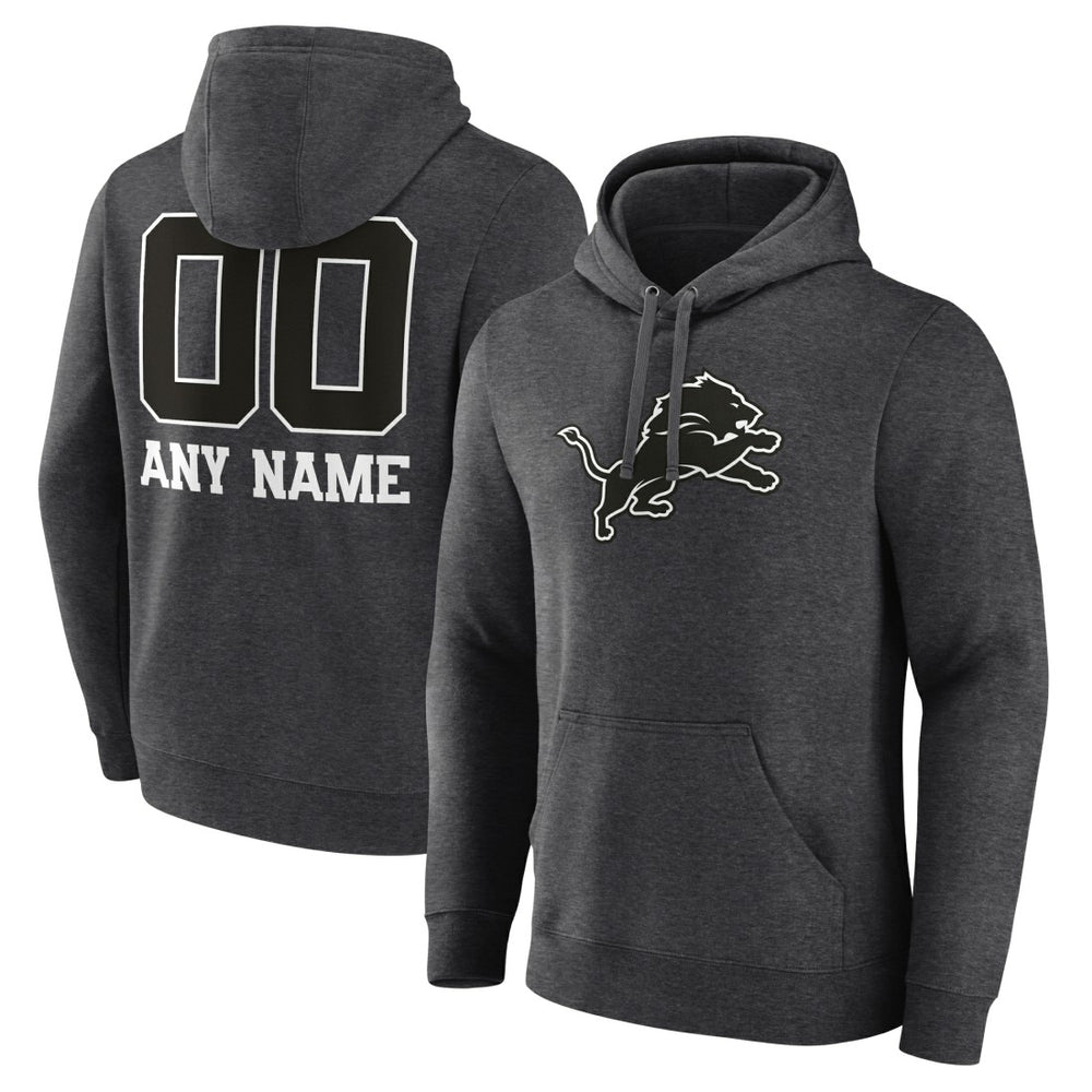Detroit Lions Personalized Name & Number Monochrome Pullover Hoodie - Charcoal Hoodies