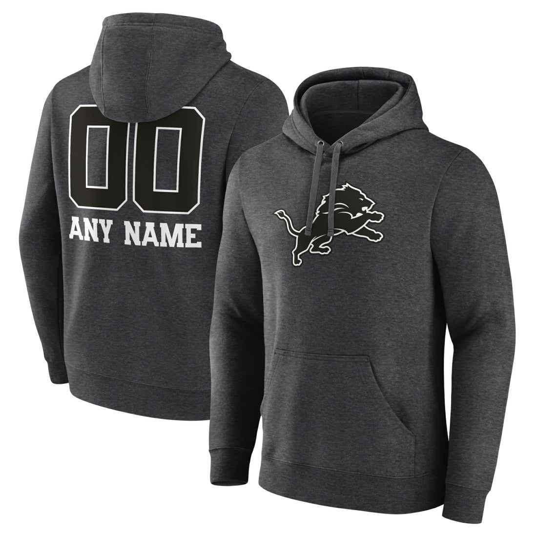 Detroit Lions Personalized Name & Number Monochrome Pullover Hoodie - Charcoal Hoodies