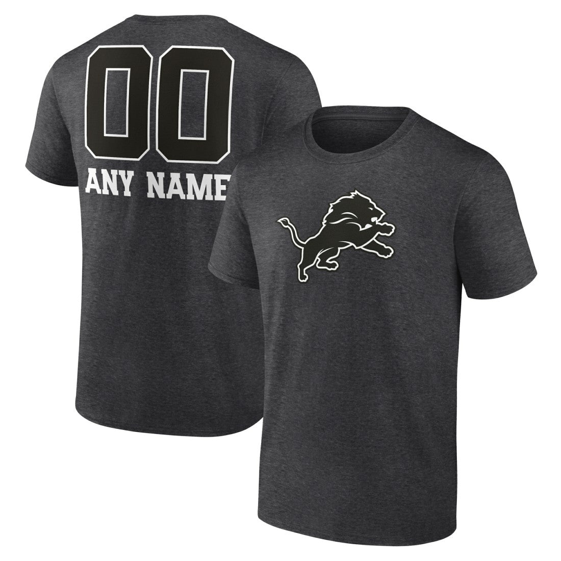 Detroit Lions Personalized Name & Number Monochrome T-Shirt - Charcoal T-shirts