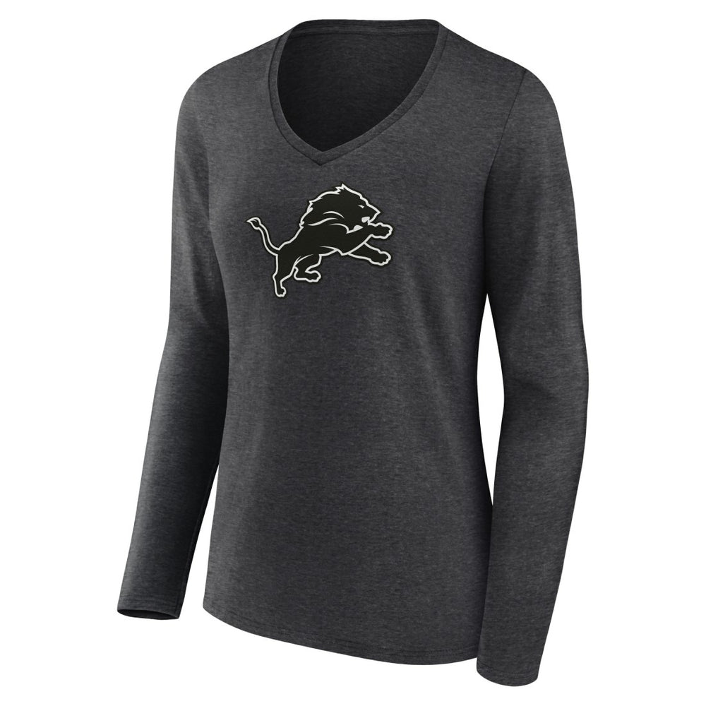 Detroit Lions Women's Personalized Name & Number Monochrome V-neck T-Shirt - Charcoal T-shirts