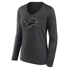 Detroit Lions Women's Personalized Name & Number Monochrome V-neck T-Shirt - Charcoal T-shirts