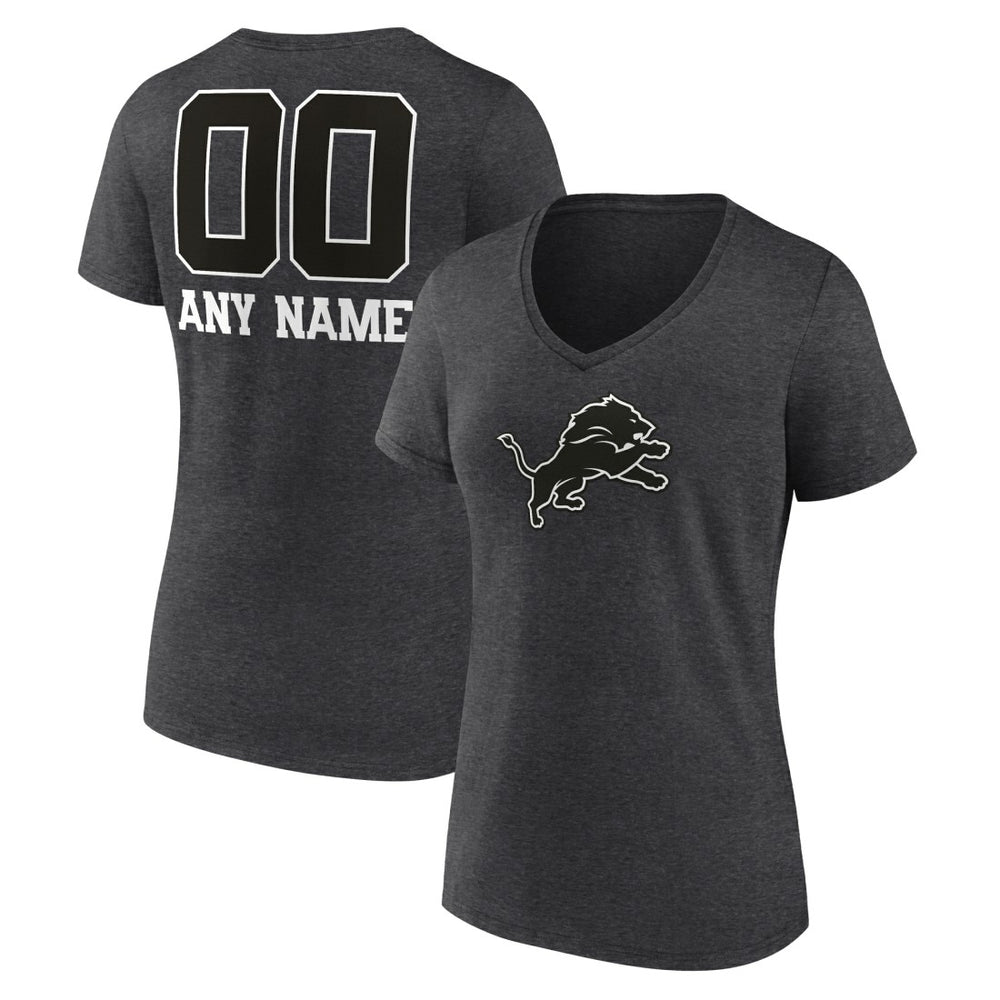 Detroit Lions Women's Personalized Name & Number Monochrome V-Neck Long Sleeve T-Shirt - Charcoal T-shirts