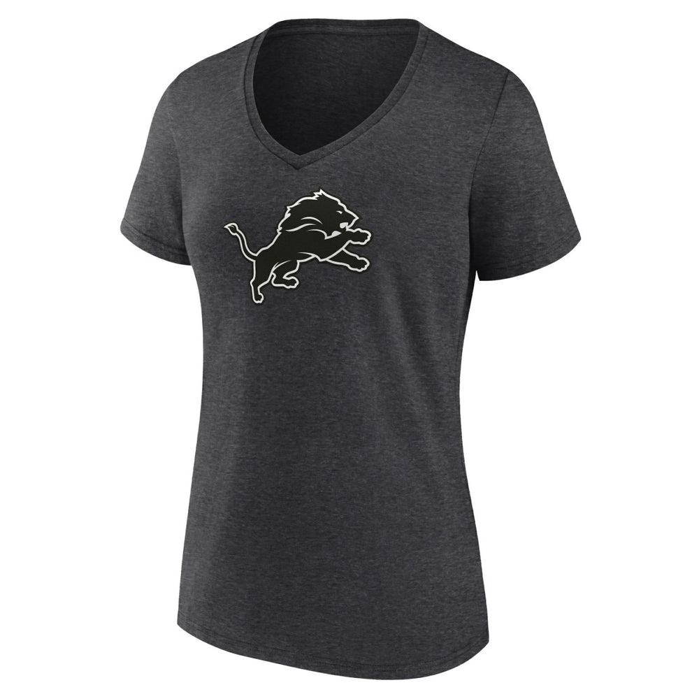 Detroit Lions Women's Personalized Name & Number Monochrome V-Neck Long Sleeve T-Shirt - Charcoal T-shirts