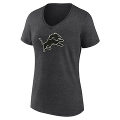 Detroit Lions Women's Personalized Name & Number Monochrome V-Neck Long Sleeve T-Shirt - Charcoal T-shirts