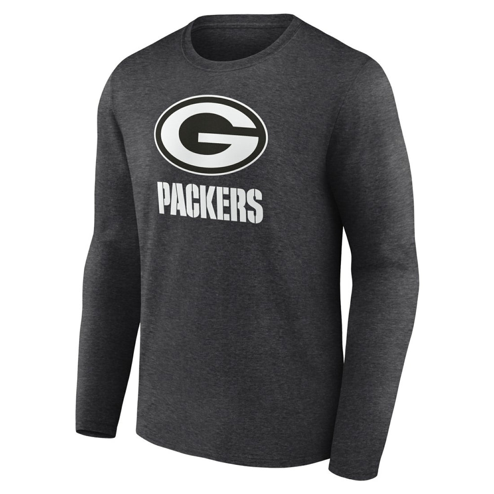 Green Bay Packers Personalized Name & Number Monochrome Long Sleeve T-Shirt - Charcoal T-shirts