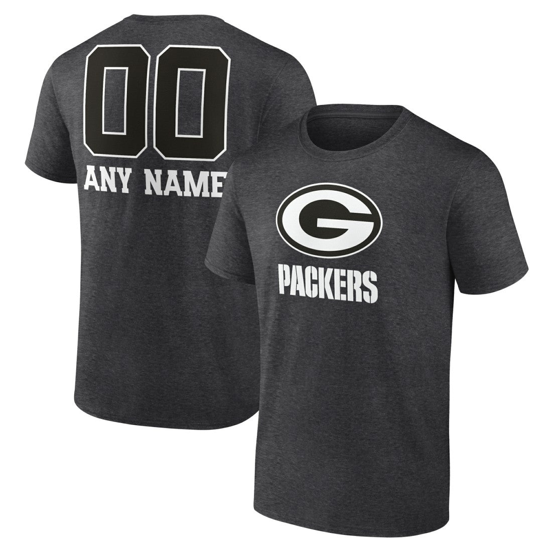 Green Bay Packers Personalized Name & Number Monochrome T-Shirt - Charcoal T-shirts