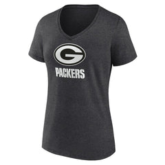 Green Bay Packers Women's Personalized Name & Number Monochrome V-Neck Long Sleeve T-Shirt - Charcoal T-shirts