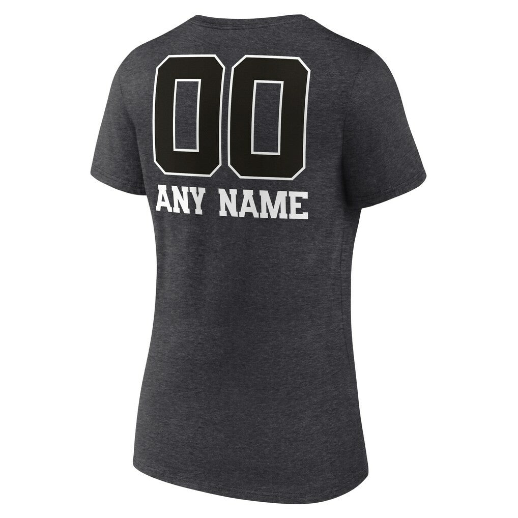 Green Bay Packers Women's Personalized Name & Number Monochrome V-Neck Long Sleeve T-Shirt - Charcoal T-shirts