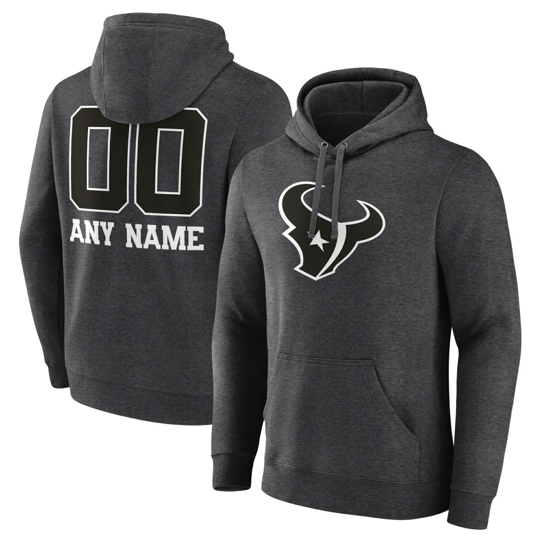 Houston Texans Personalized Name & Number Monochrome Pullover Hoodie - Charcoal Hoodies