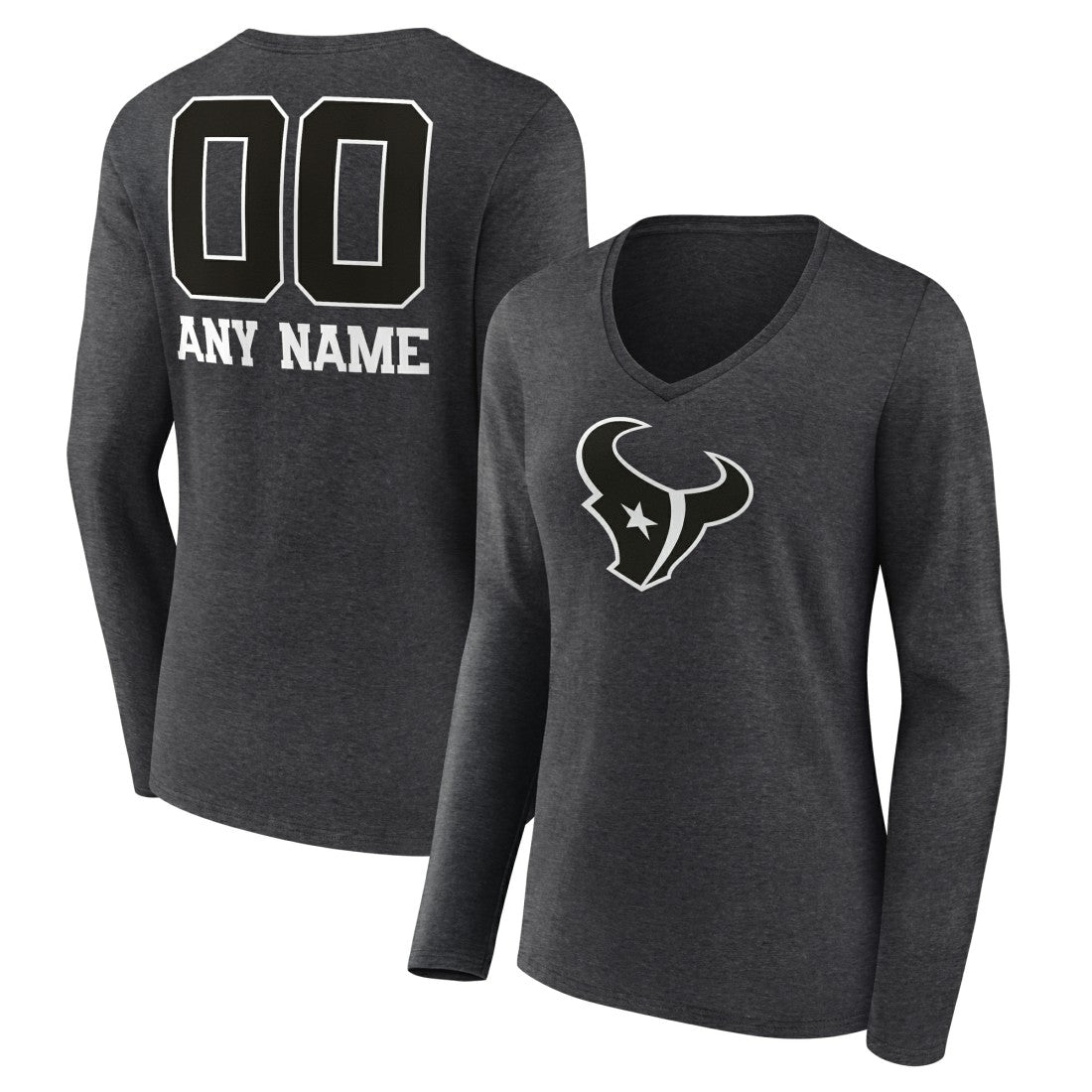 Houston Texans Women's Personalized Name & Number Monochrome V-neck T-Shirt - Charcoal T-shirts