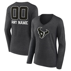 Houston Texans Women's Personalized Name & Number Monochrome V-neck T-Shirt - Charcoal T-shirts