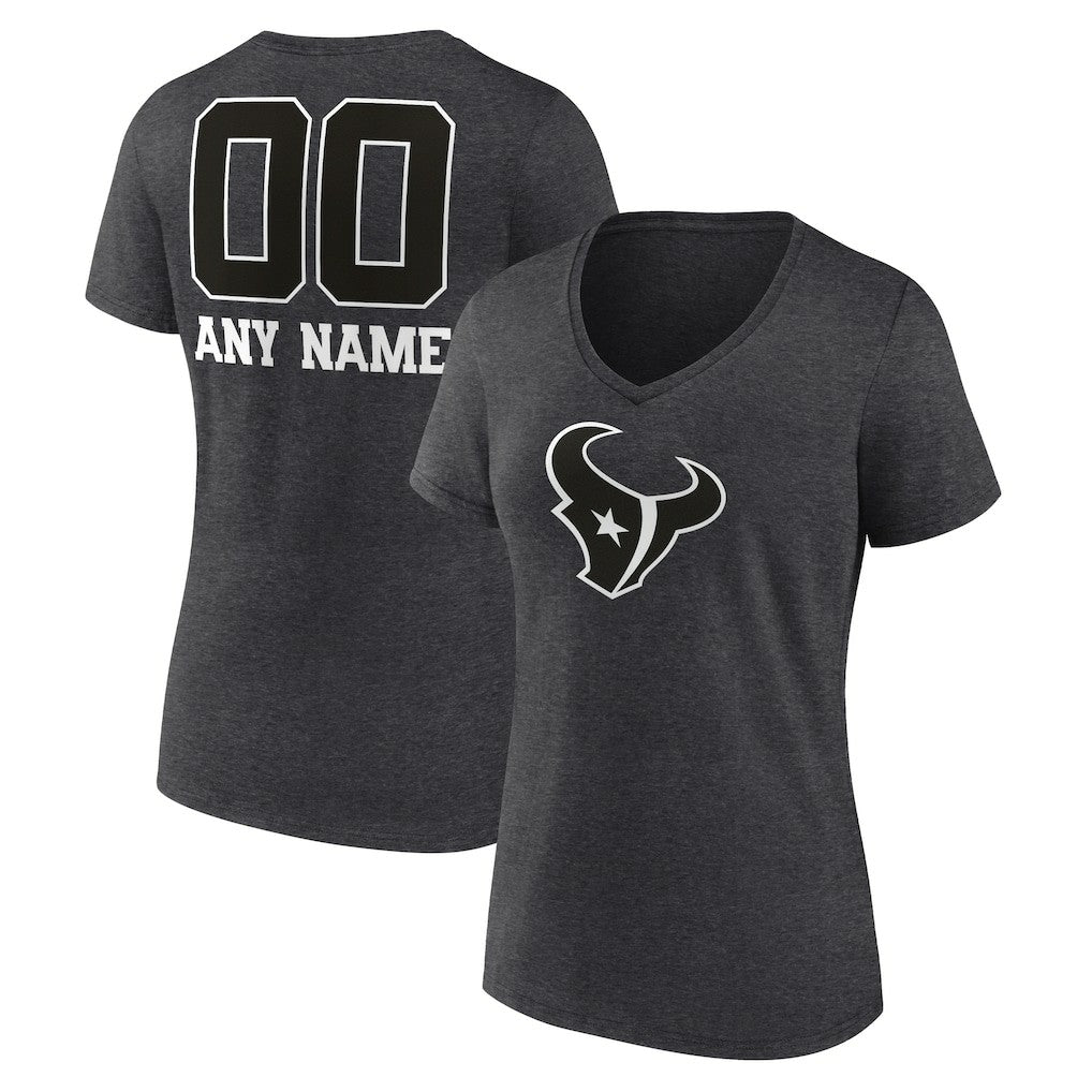 Houston Texans Women's Personalized Name & Number Monochrome V-Neck Long Sleeve T-Shirt - Charcoal T-shirts