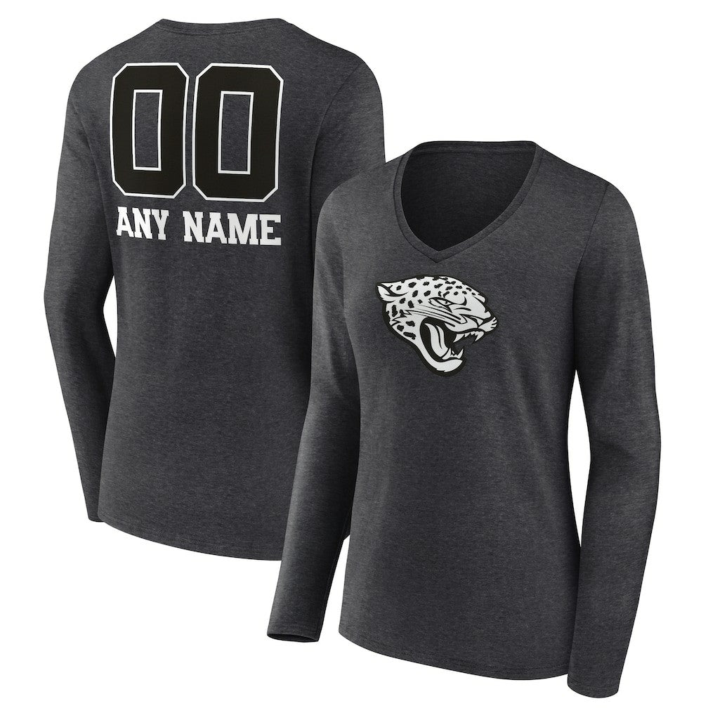 Jacksonville Jaguars Women's Personalized Name & Number Monochrome V-neck T-Shirt - Charcoal T-shirts
