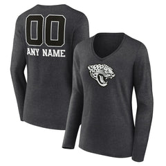 Jacksonville Jaguars Women's Personalized Name & Number Monochrome V-neck T-Shirt - Charcoal T-shirts