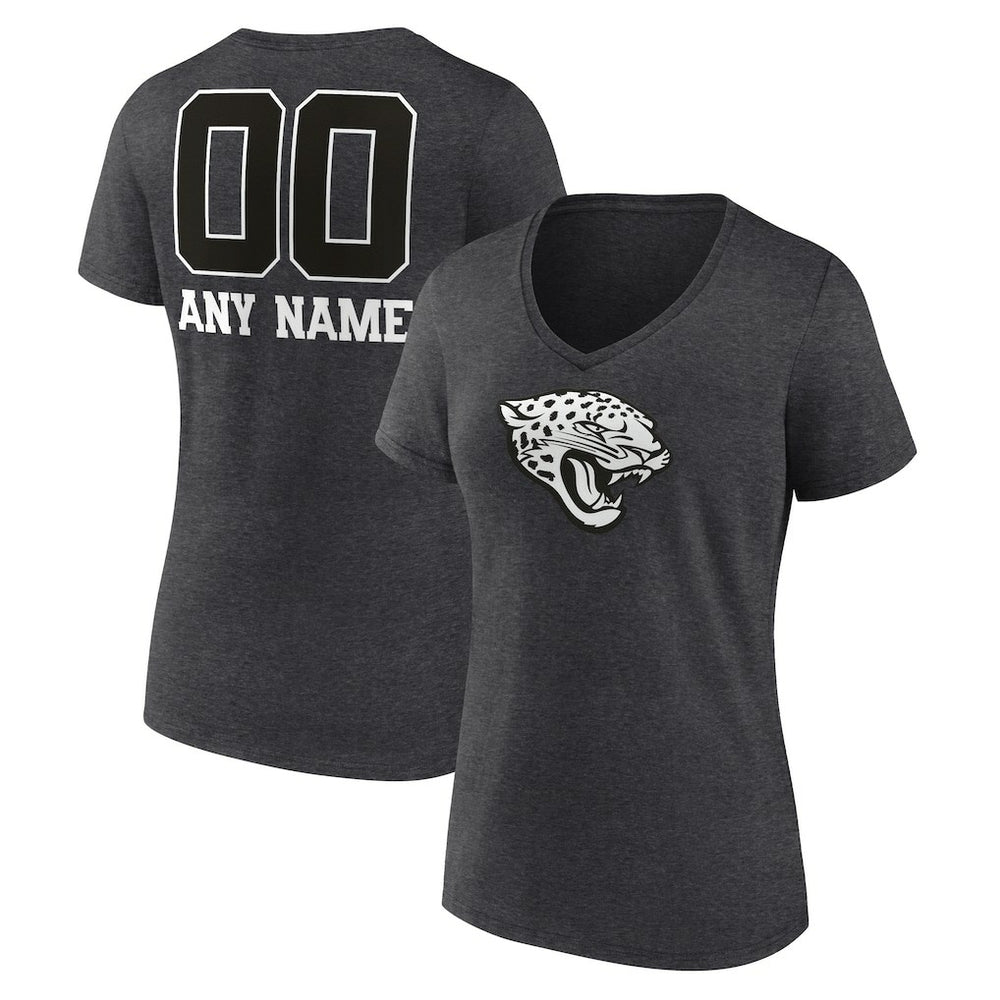 Jacksonville Jaguars Women's Personalized Name & Number Monochrome V-Neck Long Sleeve T-Shirt - Charcoal T-shirts