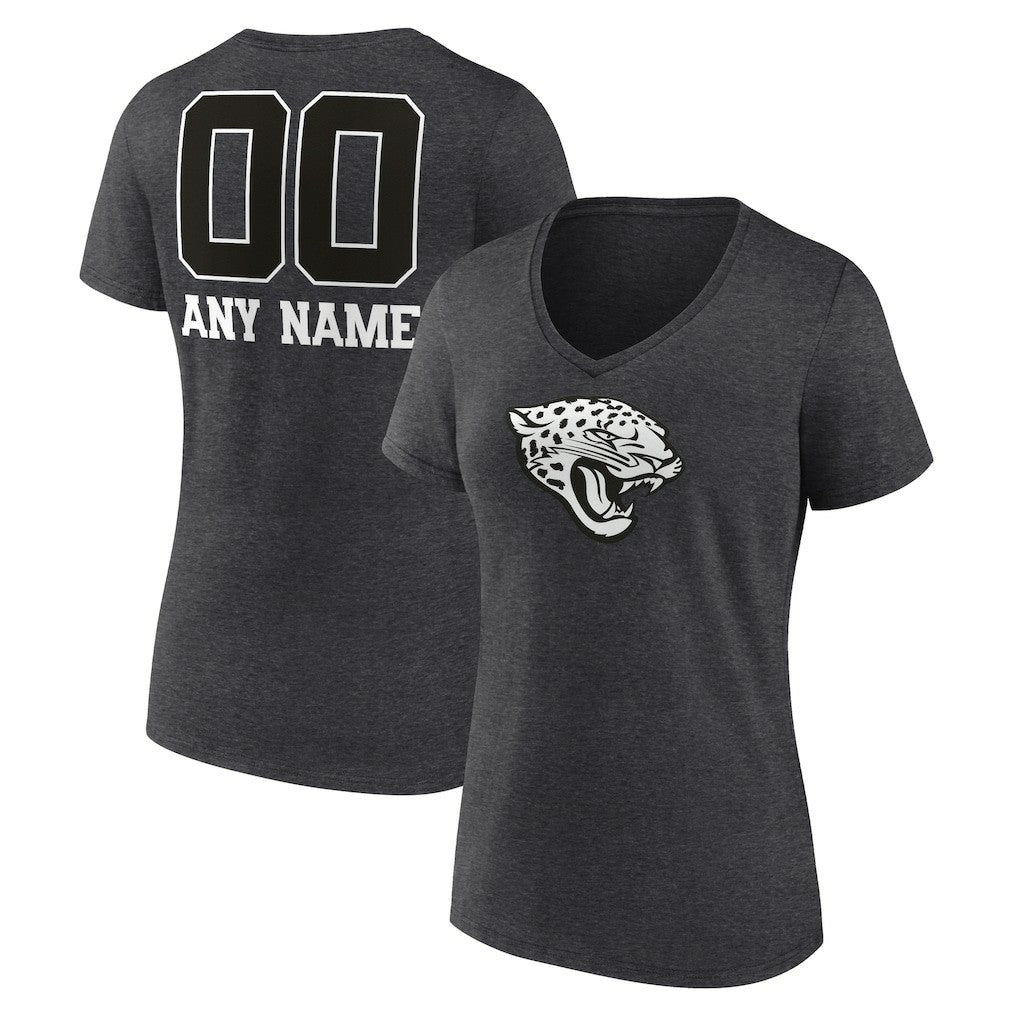 Jacksonville Jaguars Women's Personalized Name & Number Monochrome V-Neck Long Sleeve T-Shirt - Charcoal T-shirts