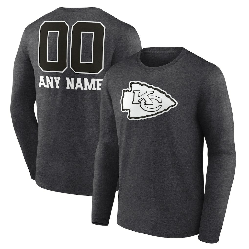 Kansas City Chiefs Personalized Name & Number Monochrome Long Sleeve T-Shirt - Charcoal T-shirts