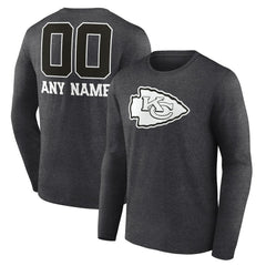 Kansas City Chiefs Personalized Name & Number Monochrome Long Sleeve T-Shirt - Charcoal T-shirts