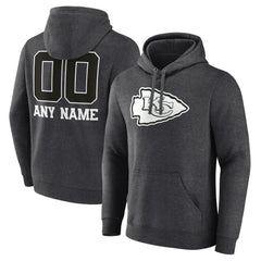 Kansas City Chiefs Personalized Name & Number Monochrome Pullover Hoodie - Charcoal Hoodies