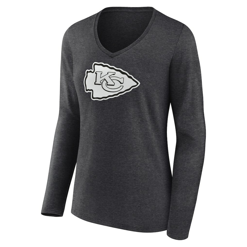Kansas City Chiefs Women's Personalized Name & Number Monochrome V-neck T-Shirt - Charcoal T-shirts