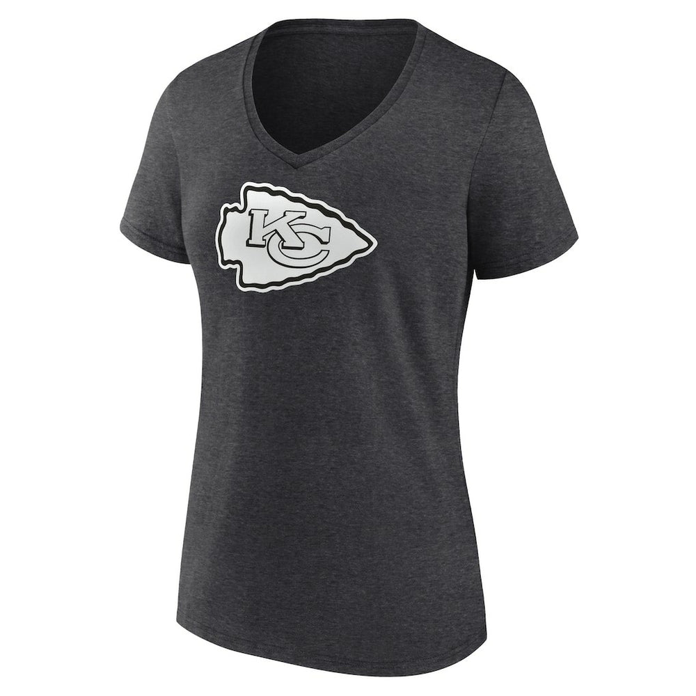Kansas City Chiefs Women's Personalized Name & Number Monochrome V-Neck Long Sleeve T-Shirt - Charcoal T-shirts