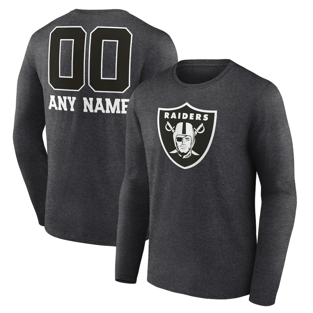 Las Vegas Raiders Personalized Name & Number Monochrome Long Sleeve T-Shirt - Charcoal T-shirts