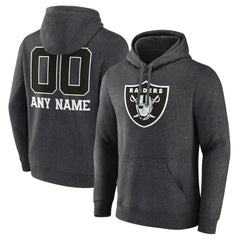 Las Vegas Raiders Personalized Name & Number Monochrome Pullover Hoodie - Charcoal Hoodies