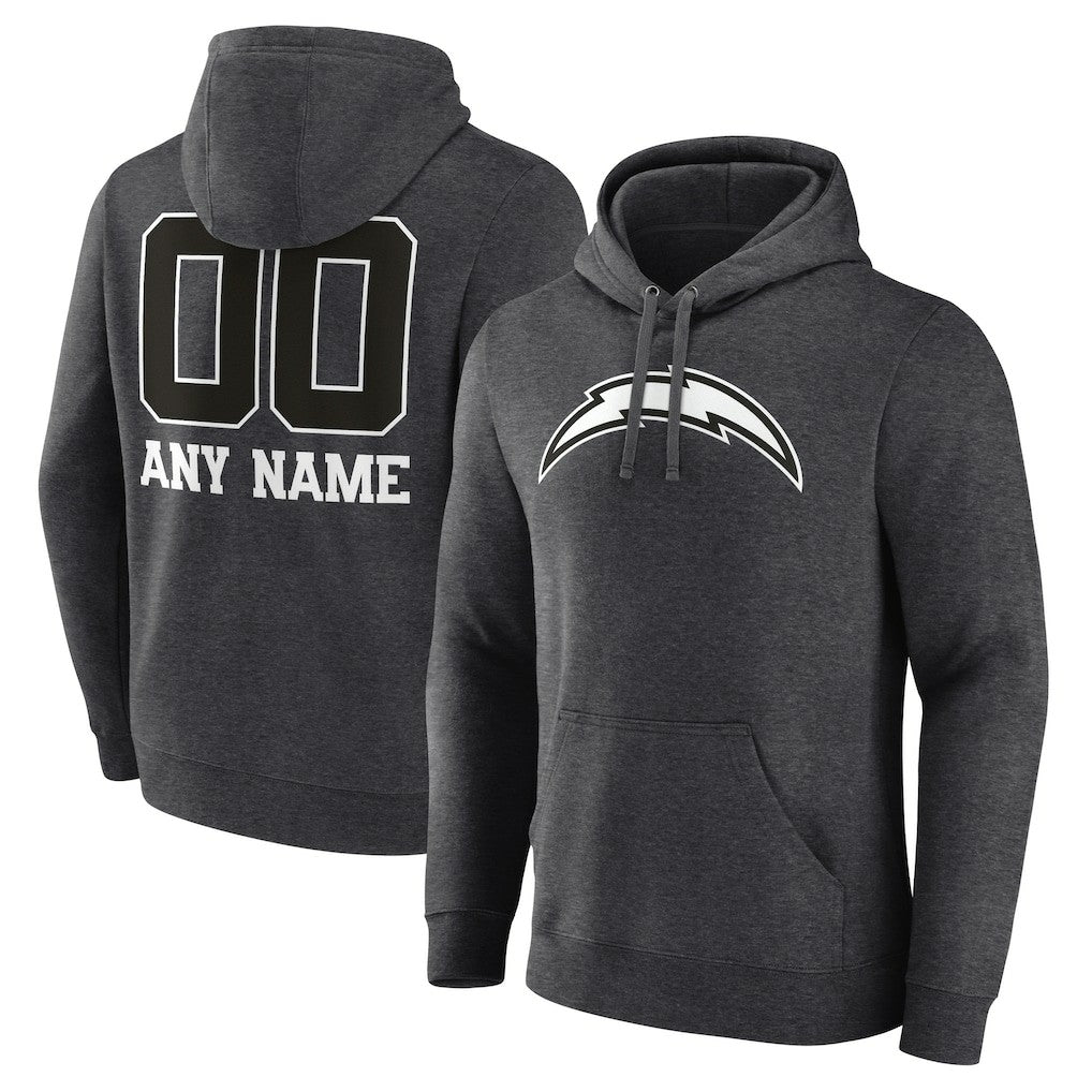 Los Angeles Chargers Personalized Name & Number Monochrome Pullover Hoodie - Charcoal Hoodies