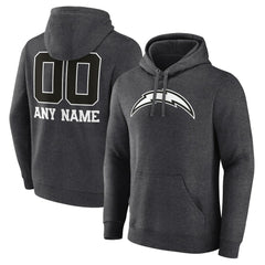 Los Angeles Chargers Personalized Name & Number Monochrome Pullover Hoodie - Charcoal Hoodies
