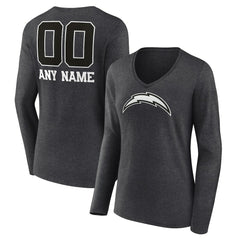 Los Angeles Chargers Women's Personalized Name & Number Monochrome V-neck T-Shirt - Charcoal T-shirts