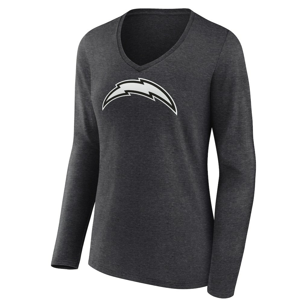Los Angeles Chargers Women's Personalized Name & Number Monochrome V-neck T-Shirt - Charcoal T-shirts