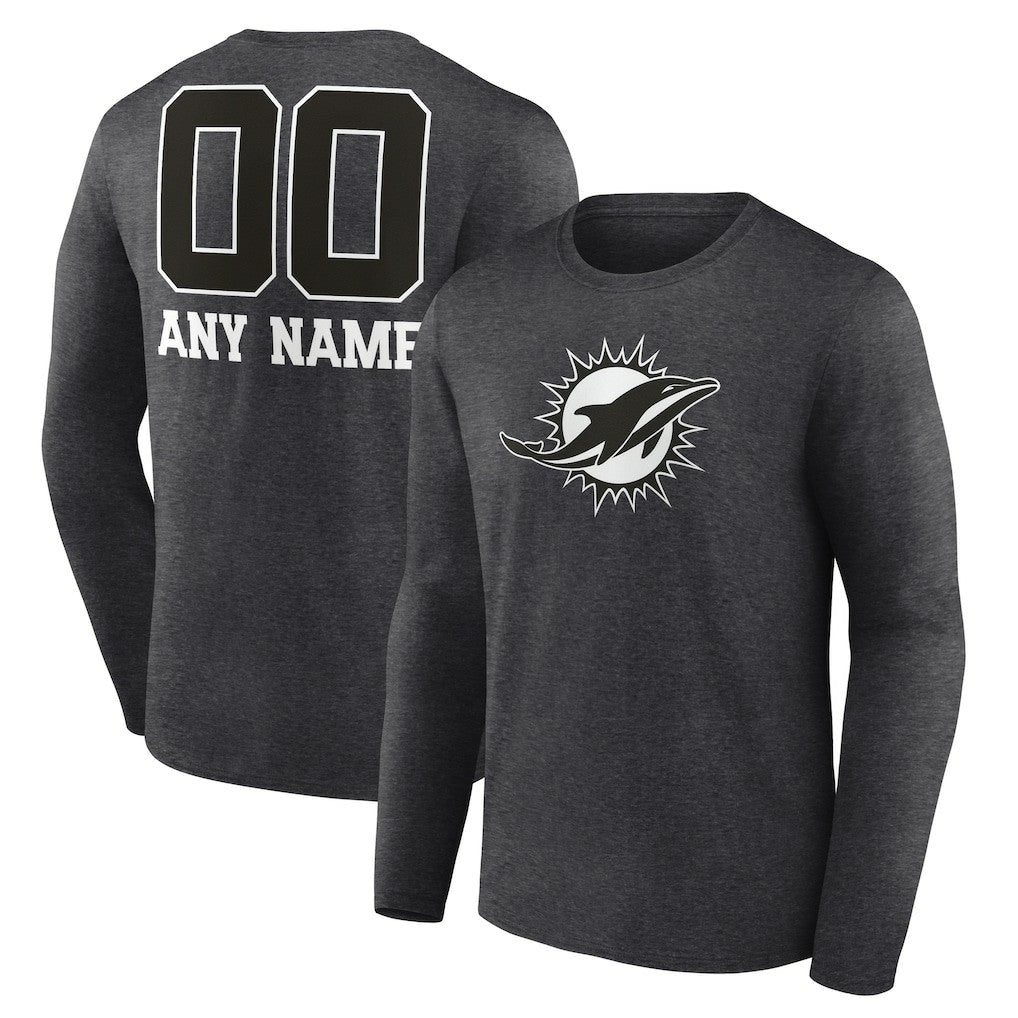 Miami Dolphins Personalized Name & Number Monochrome Long Sleeve T-Shirt - Charcoal T-shirts