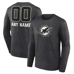Miami Dolphins Personalized Name & Number Monochrome Long Sleeve T-Shirt - Charcoal T-shirts