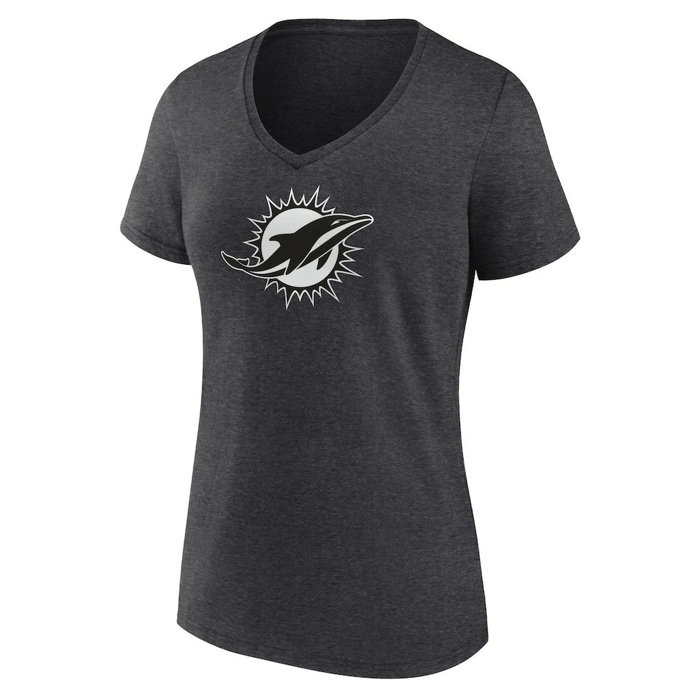 Miami Dolphins Women's Personalized Name & Number Monochrome V-Neck Long Sleeve T-Shirt - Charcoal T-shirts