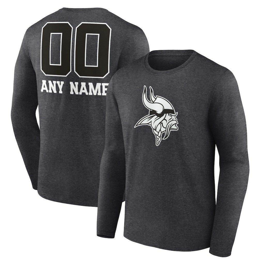 Minnesota Vikings Personalized Name & Number Monochrome Long Sleeve T-Shirt - Charcoal T-shirts