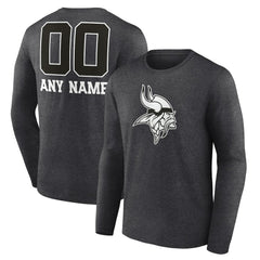 Minnesota Vikings Personalized Name & Number Monochrome Long Sleeve T-Shirt - Charcoal T-shirts