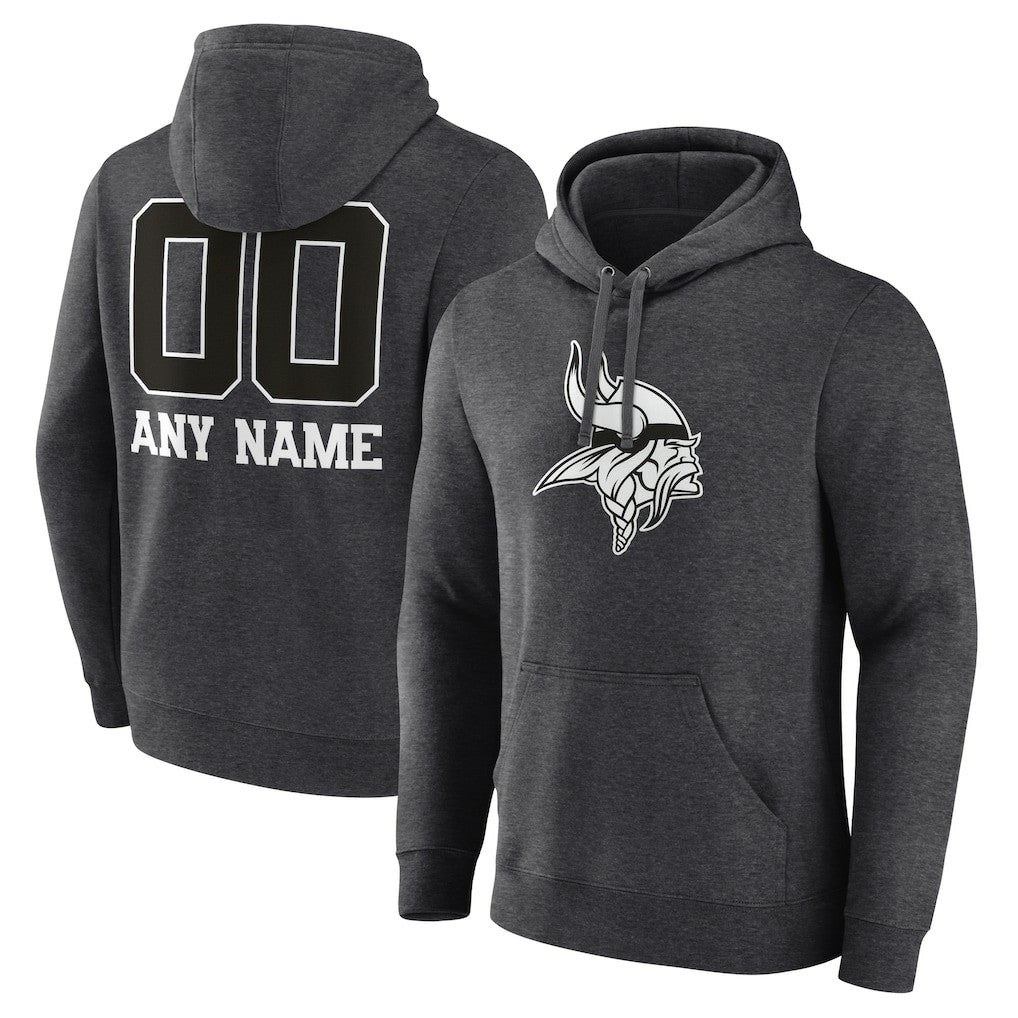 Minnesota Vikings Personalized Name & Number Monochrome Pullover Hoodie - Charcoal Hoodies