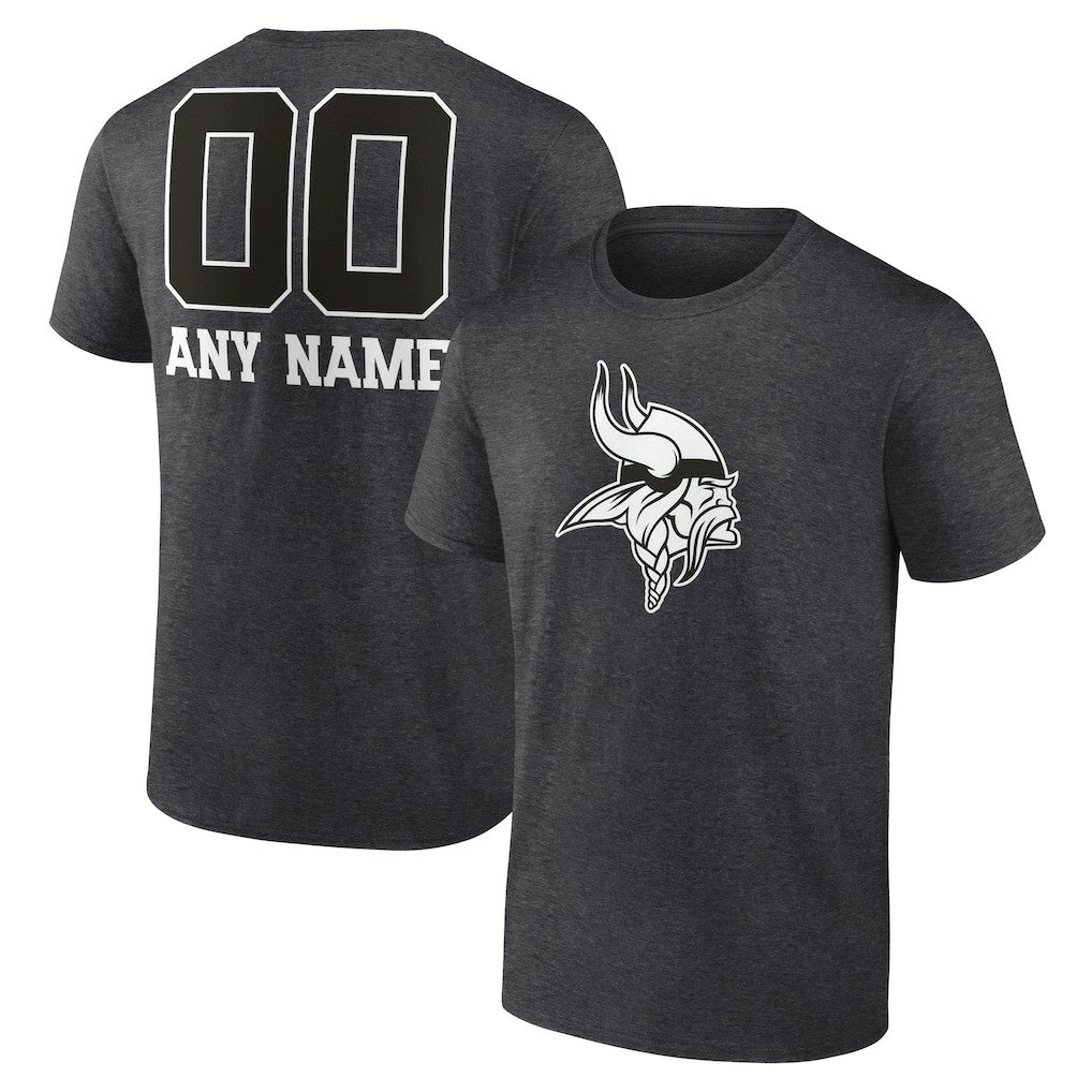 Minnesota Vikings Personalized Name & Number Monochrome T-Shirt - Charcoal T-shirts
