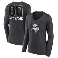 Minnesota Vikings Women's Personalized Name & Number Monochrome V-neck T-Shirt - Charcoal T-shirts