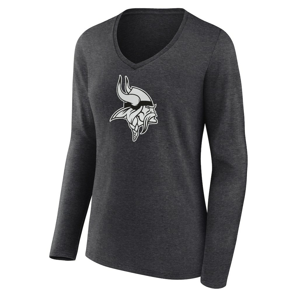 Minnesota Vikings Women's Personalized Name & Number Monochrome V-neck T-Shirt - Charcoal T-shirts