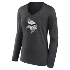 Minnesota Vikings Women's Personalized Name & Number Monochrome V-neck T-Shirt - Charcoal T-shirts