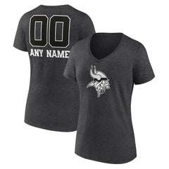 Minnesota Vikings Women's Personalized Name & Number Monochrome V-Neck Long Sleeve T-Shirt - Charcoal T-shirts
